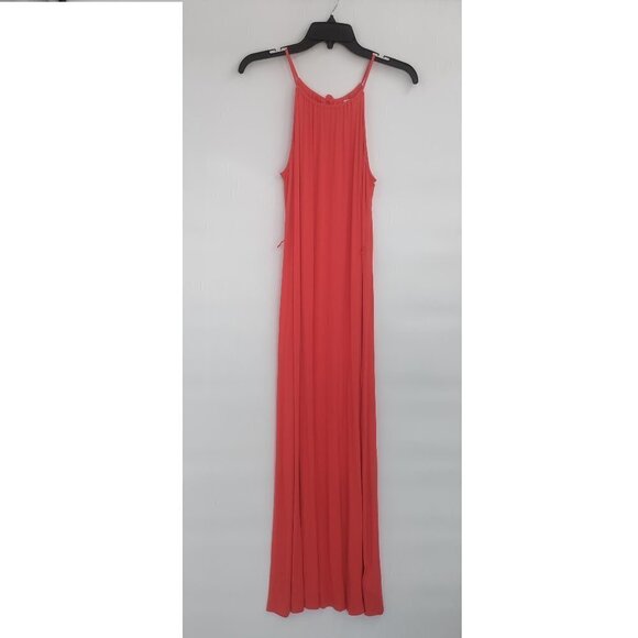 Gap U Neck Ruched Sleeveless Keyhole Back Petite Long Maxi Dress Small Orange - Picture 1 of 12